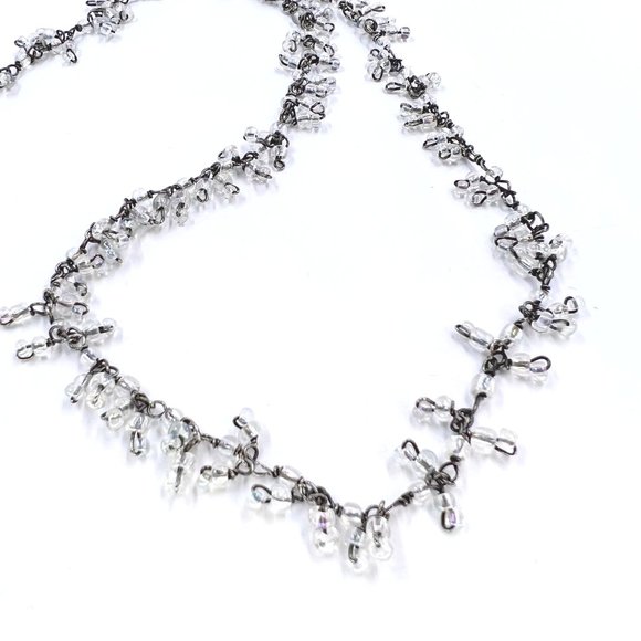 NWOT – BOHO Single Strand Clear AB Seed Bead Fringe Gunmetal Tone 24” Necklace - Picture 5 of 7